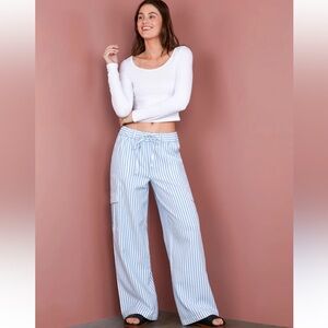 Billy T Striped cotton blend Wide Leg drawstring Pant size small